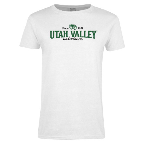  Womens White Short Sleeve Tee - Utah Valley Since 1941