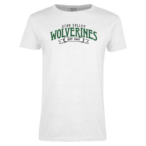  Womens White Short Sleeve Tee - Utah Valley Wolverines Est 1941