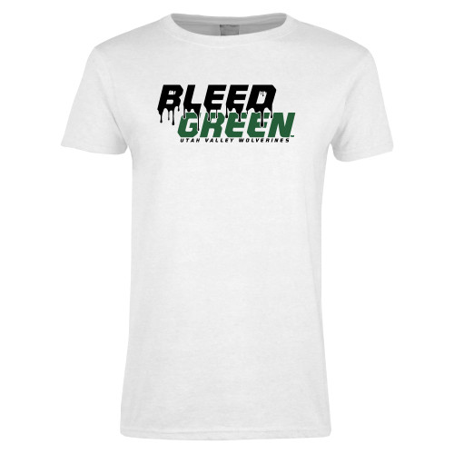  Womens White Short Sleeve Tee - Bleed Green