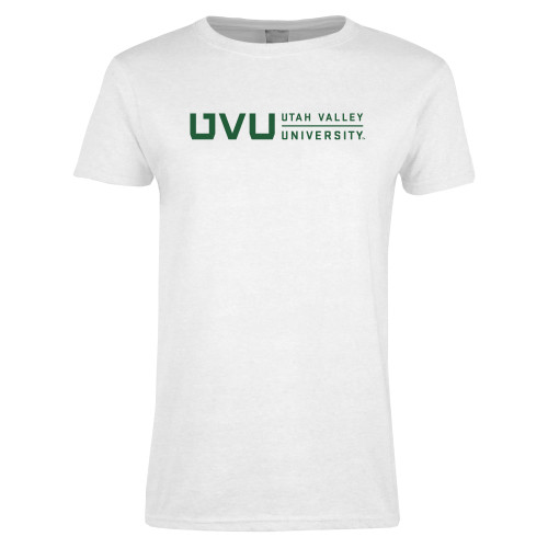  Womens White Short Sleeve Tee - UVU Utah Valley University Horizontal