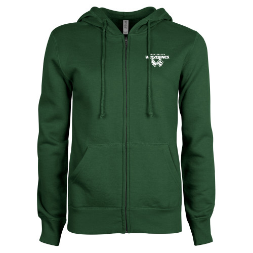  ENZA Womens Dark Green Fleece Full Zip Hoodie - Secondary Logo
