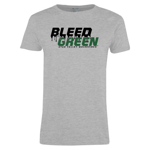  Womens Grey Short Sleeve Tee - Bleed Green