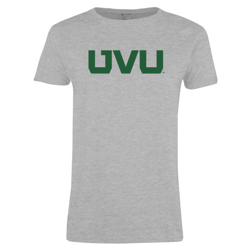  Womens Grey Short Sleeve Tee - UVU Block Letters