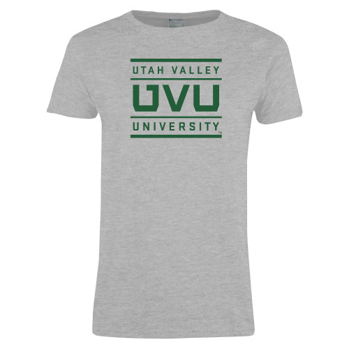  Womens Grey Short Sleeve Tee - Utah Valley University Stacked