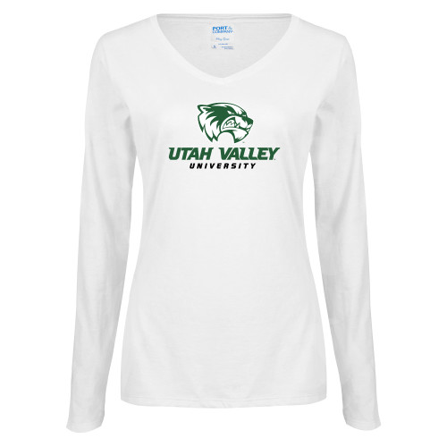  Womens White Long Sleeve V Neck Tee - Utah Valley University