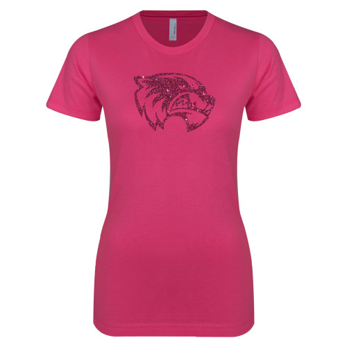  Next Level Womens Fuchsia Boyfriend Tee - Wolverine Glitter Hot Pink