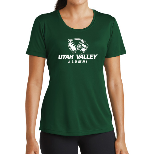  Womens Dark Green Performance Short Sleeve Tee - Alumni