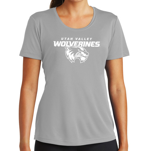  Womens Grey Performance Short Sleeve Tee - Secondary Logo