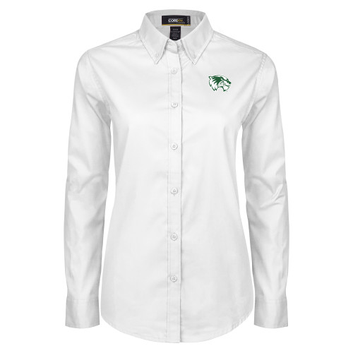  Womens White Twill Button Down Long Sleeve - Primary Logo