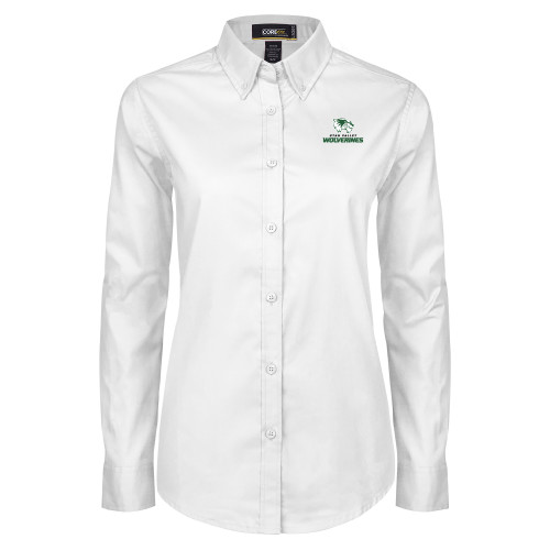  Womens White Twill Button Down Long Sleeve - Utah Valley Wolverines Logo