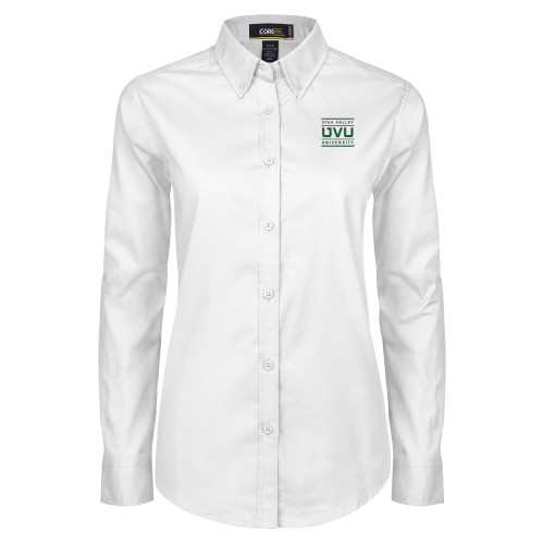  Womens White Twill Button Down Long Sleeve - Utah Valley University Stacked