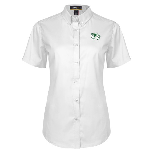  Womens White Twill Button Up Short Sleeve - Primary Logo