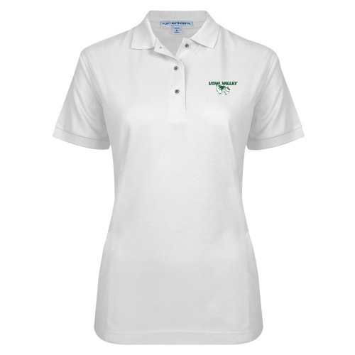  Womens Silk Touch White Pique Polo - Utah Valley Logo
