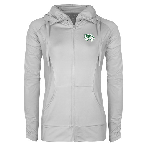  Womens White Sport Wick Stretch Full Zip Jacket - Primary Logo