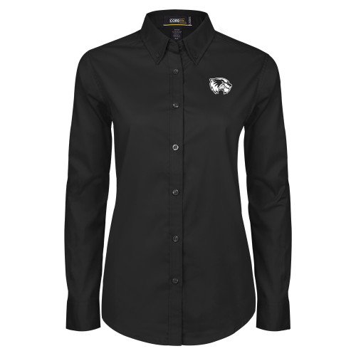  Womens Black Twill Button Down Long Sleeve  - Primary Logo