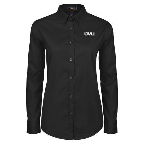  Womens Black Twill Button Down Long Sleeve  - UVU Block Letters