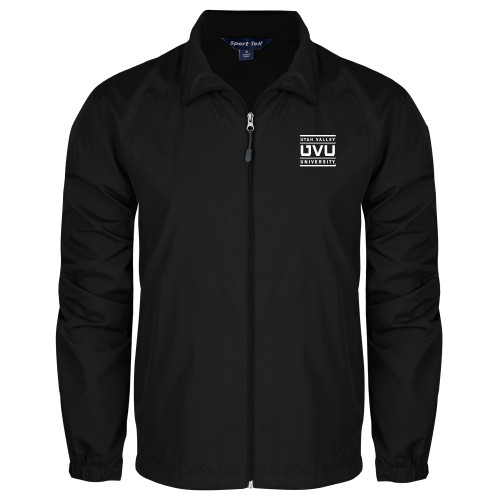  Black Full Zip Wind Jacket - Utah Valley University Stacked