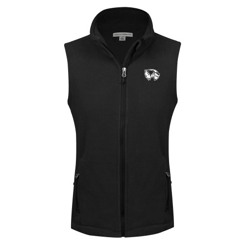  Womens Black Fleece Full Zip Vest - Primary Logo