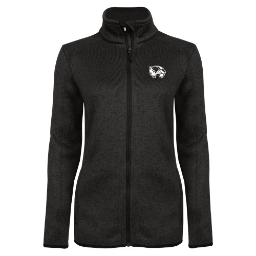  Womens Black Heather Fleece Jacket - Primary Logo