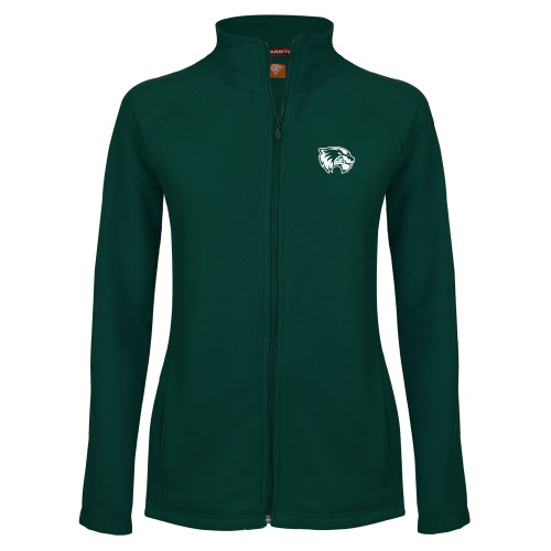  Womens Dark Green Fleece Full Zip Jacket - Primary Logo