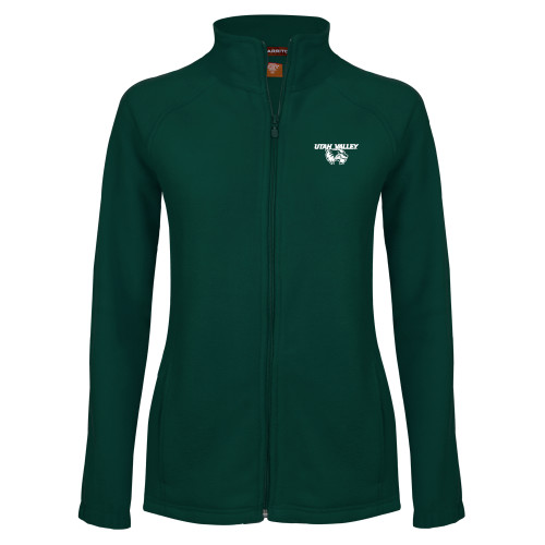  Womens Dark Green Fleece Full Zip Jacket - Utah Valley Logo