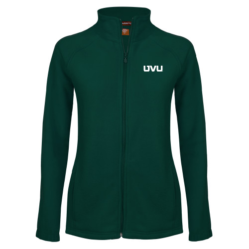  Womens Dark Green Fleece Full Zip Jacket - UVU Block Letters