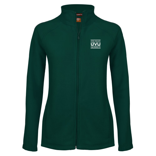  Womens Dark Green Fleece Full Zip Jacket - Utah Valley University Stacked
