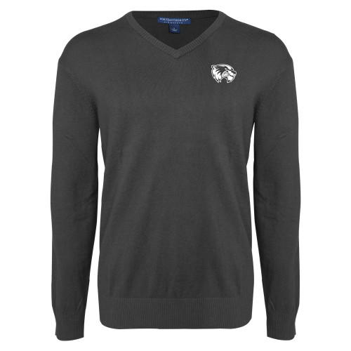  Charcoal Heather VNeck Sweater - Primary Logo
