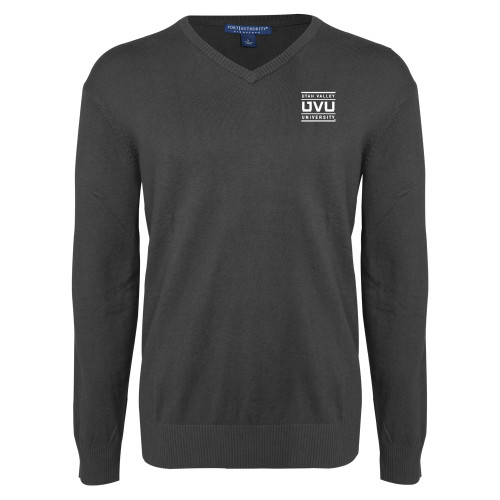  Charcoal Heather VNeck Sweater - Utah Valley University Stacked