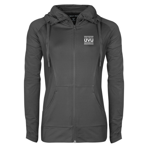  Womens Charcoal Sport Wick Stretch Full Zip Jacket - Utah Valley University Stacked