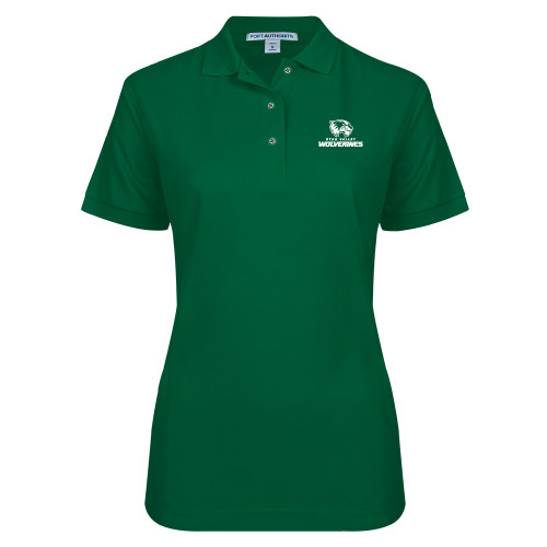  Womens Silk Touch Dark Green Pique Polo - Utah Valley Wolverines Logo