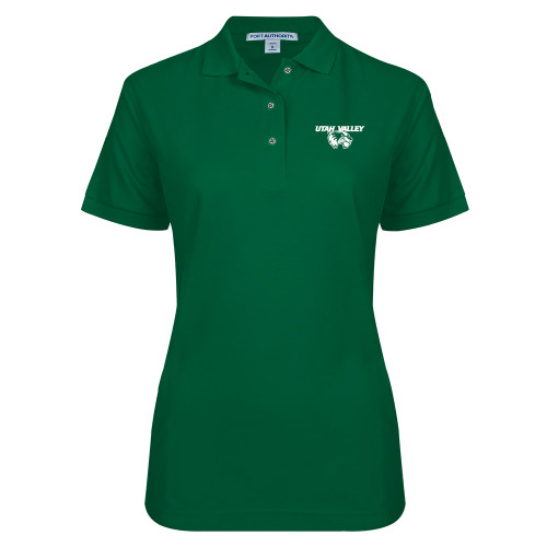  Womens Silk Touch Dark Green Pique Polo - Utah Valley Logo