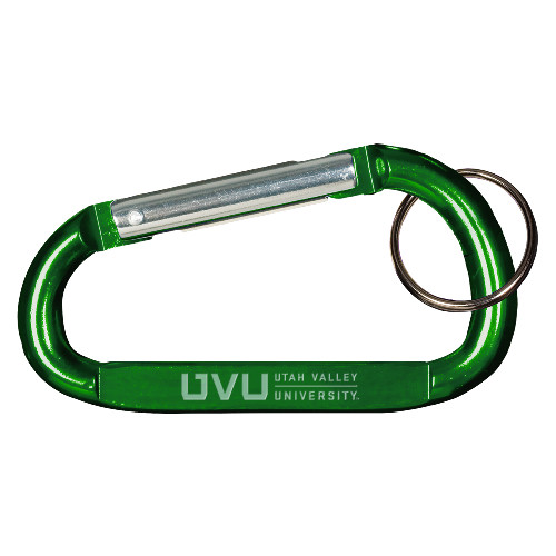  Green Carabiner with Split Ring - UVU Utah Valley University Horizontal Engraved