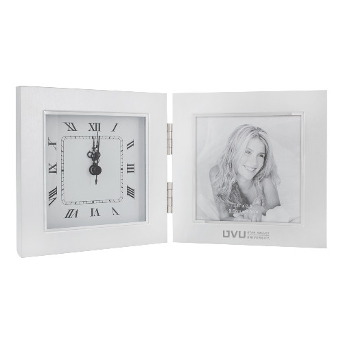  Silver Two Tone Photo Frame w/Clock - UVU Utah Valley University Horizontal Engraved