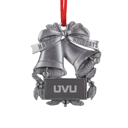  Pewter Holiday Bells Ornament - UVU Block Letters Engraved