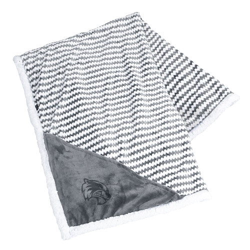  Field & Co Luxurious Grey Chevron Striped Sherpa Blanket - Primary Logo Engraved