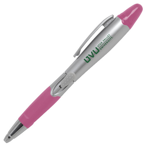  Silver/Pink Blossom Pen/Highlighter - UVU Utah Valley University Horizontal