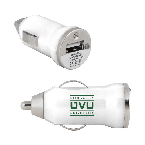  On the Go White Car Charger - Utah Valley University Stacked