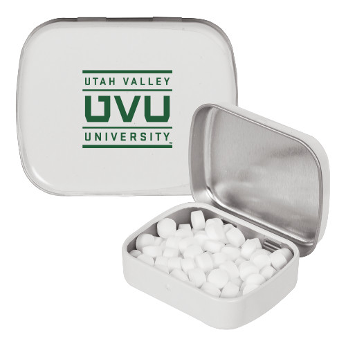  White Rectangular Peppermint Tin - Utah Valley University Stacked