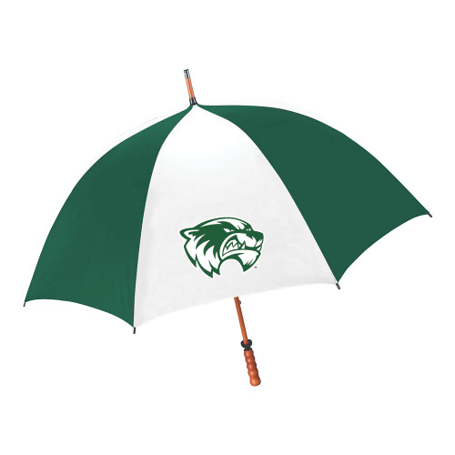 64 Inch Forest Green/White Umbrella - Primary Logo