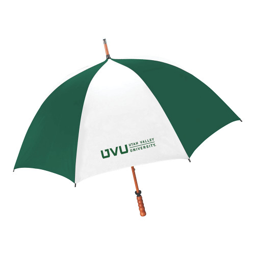  64 Inch Forest Green/White Umbrella - UVU Utah Valley University Horizontal