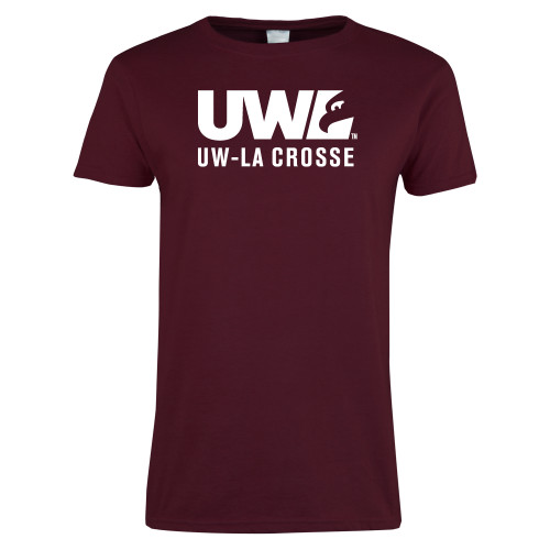  Womens Maroon Short Sleeve Tee - UW La Crosse Spirit Mark