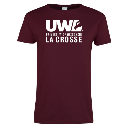 Womens Maroon Short Sleeve Tee - UWL University Name Spirit Mark