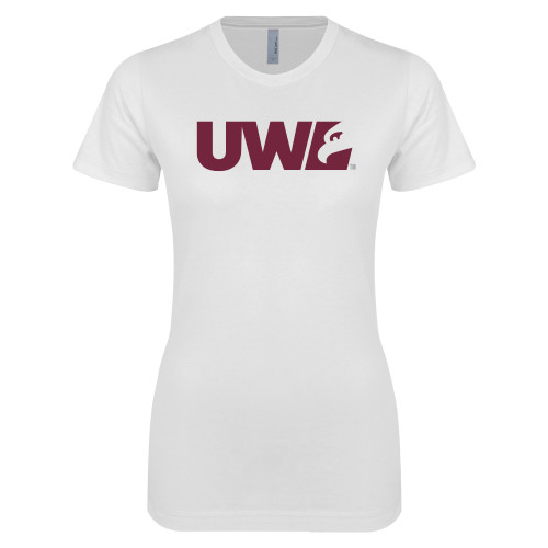  Next Level Womens White Boyfriend Tee - UWL Spirit Mark