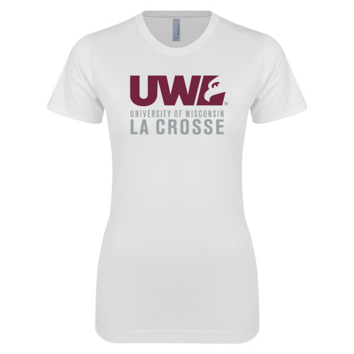  Next Level Womens White Boyfriend Tee - UWL University Name Spirit Mark