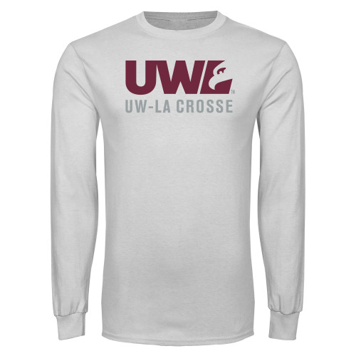  White Long Sleeve T Shirt - UW La Crosse Spirit Mark