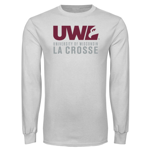  White Long Sleeve T Shirt - UWL University Name Spirit Mark