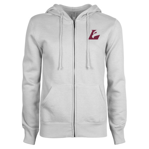  ENZA Womens White Fleece Full Zip Hoodie - Eagle L Mark
