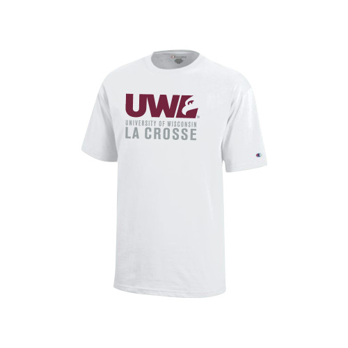  Champion Youth White Short Sleeve Tee - UWL University Name Spirit Mark