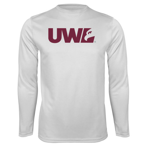  White Performance Long Sleeve Shirt - UWL Spirit Mark
